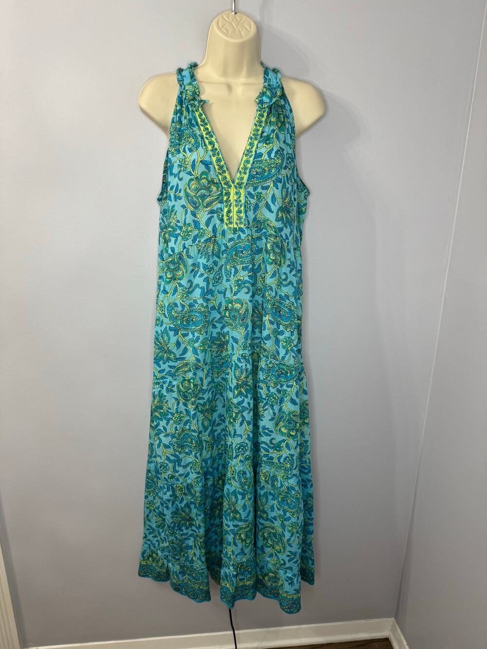 Lola Australia Teal Blue Sleeveless Midi Dress Pullover Beach Vacation Relax